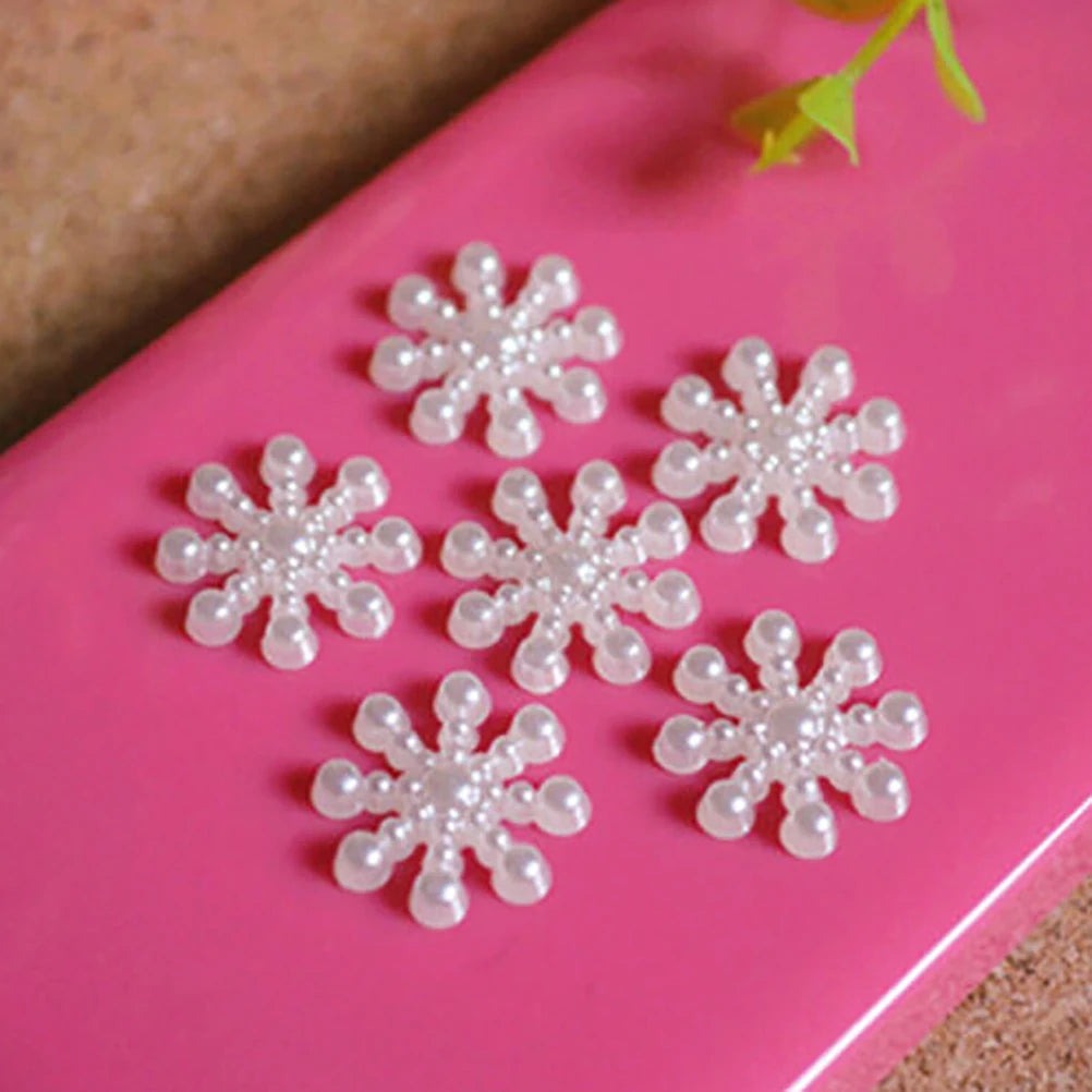 100pcs White Pearl Resin Snowflake Flatbacks Embellishments DIY Phone Christmas Decorations Scrapbooking Crafts 12mm Oasis Select