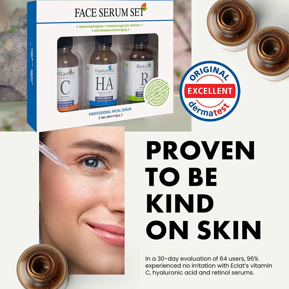 Vitamin C, Hyaluronic Acid & Retinol Face Serum Set