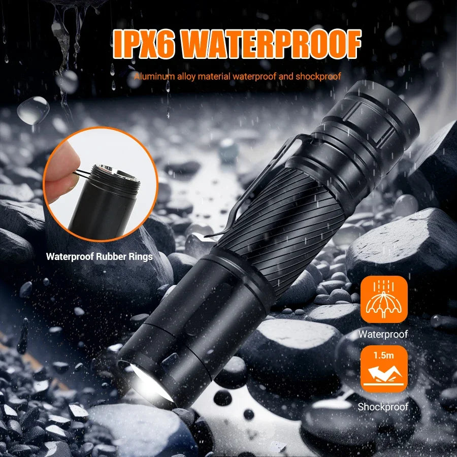KDULIT Powerful LED Flashlight Aluminum Alloy Tactical Torch Built-in Battery Type-C Rechargeable Waterproof Emergency Light Oasis Select