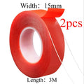 1/2p Ultra Thin Transparent Red Film Double Sided Tape With HighTemperature Resistance No Marks Waterproof Adhesion Strong Adhes Oasis Select 15X3M-2pcs