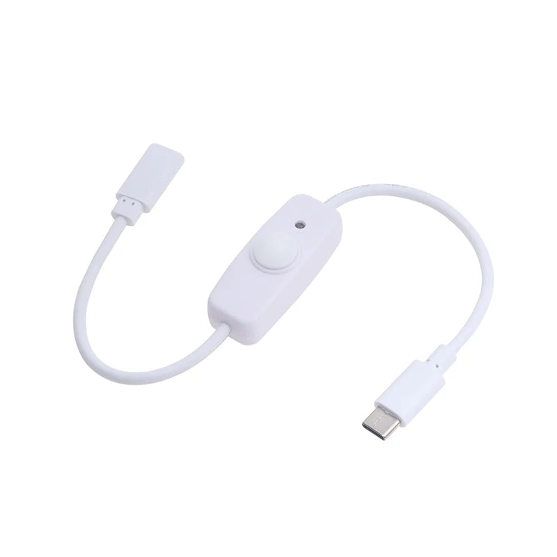 USB Type C With ON/OFF Switch Power Button 30CM Charging Extension Cable Universal Type-C Extension Cable Oasis Select White