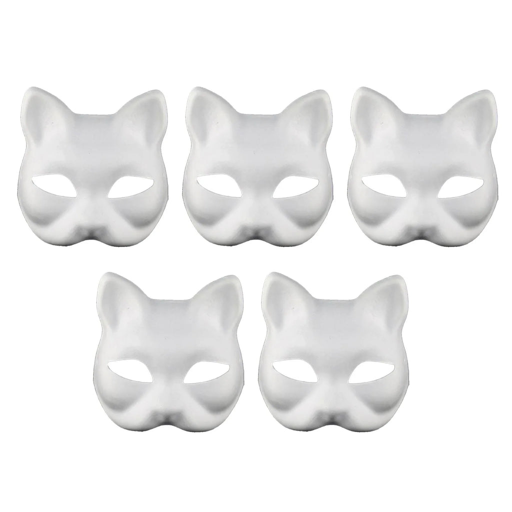 5/10pcs Paper Blank White Mask Halloween Cosplay Cat Fox DIY Paintable Half Face Mask Animal Costume Party Decorate Craft Prop Oasis Select 5pc