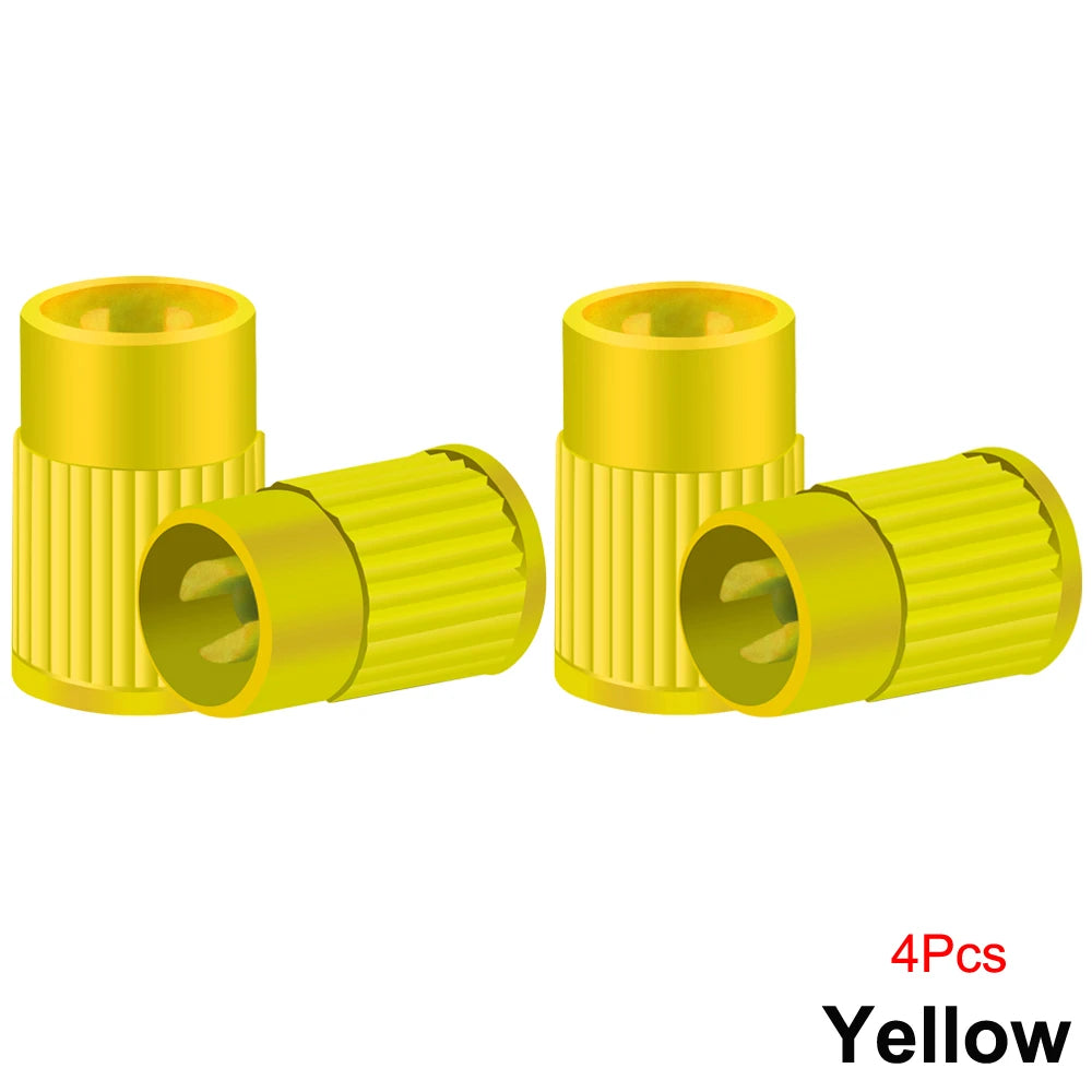 Tire Stem Valve Caps with Valve Core Remover Tool Plastic Dust Caps Universal for Cars, Bike and Bicycle, Trucks, Motorcycles Oasis Select Yellow-4Pcs