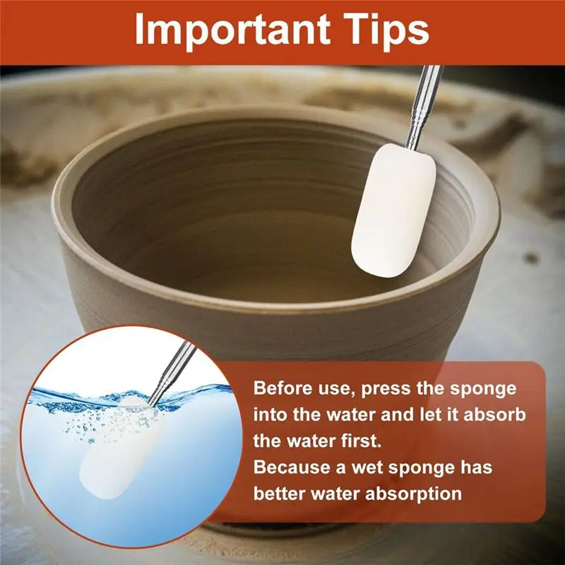 LIKE WISH 2Pcs Telescoping Sponge Stick For Pottery, Retractable Mud Tools Clay Sponge On A Stick With Handle Oasis Select
