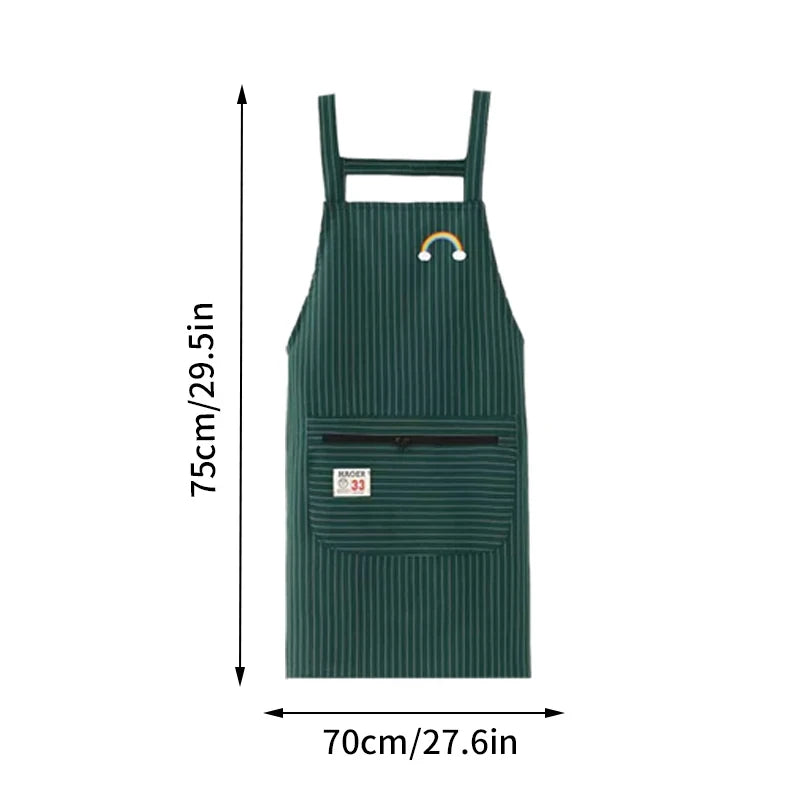 Kitchen Oil Resistant Aprons Striped Zippered Cotton Apron With Straps Breathable Apron Women's Dirt Resistant Work Clothes Oasis Select
