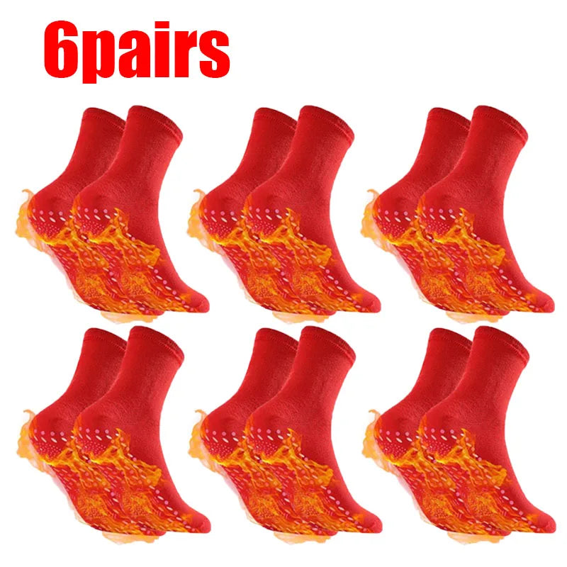 1/2/3/4/6Pairs Self-Heating Shaping Socks Pain Relief Whole Foot Thermal Socks Tourmaline Cold-Resistant for Men Women Outdoor Oasis Select 6pairs Red One Size