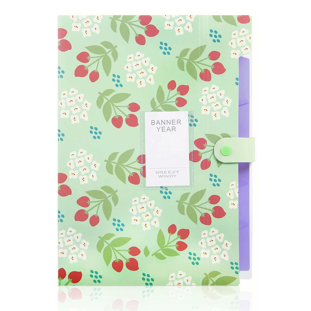 Expandable Desk Organizer A4 Size 5 Pockets File Holder File Folder Document Organizer Floral File Folders Accordion Folder Oasis Select Green