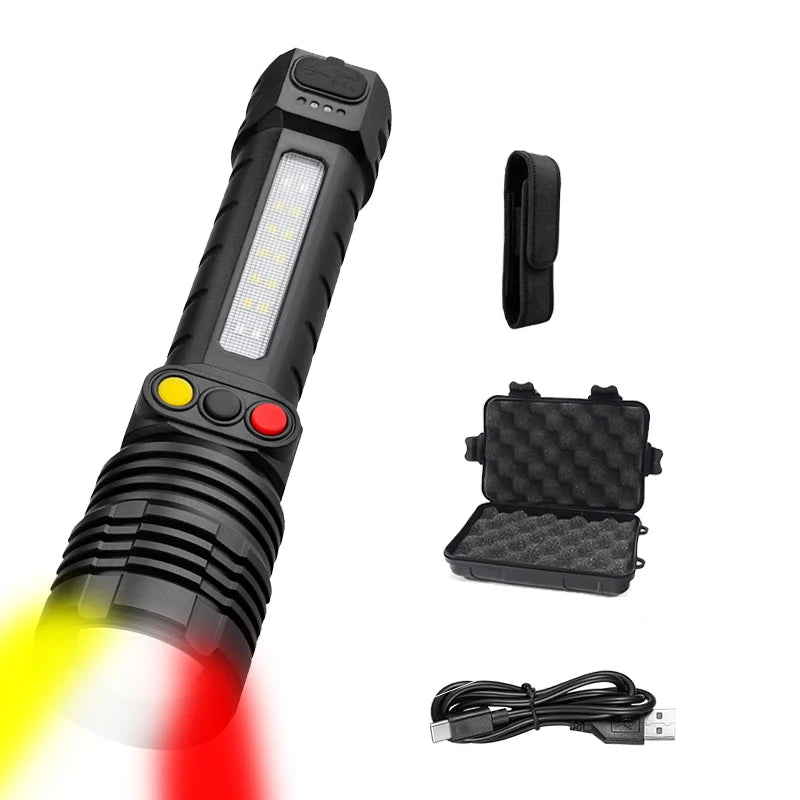 Rechargeable 30W LED Flashlight Ultra Bright Tactical Zoom Spotlight Flashlights for Outdoor Hunting Security Self-defense Torch Oasis Select 491A Package B ZOOM
