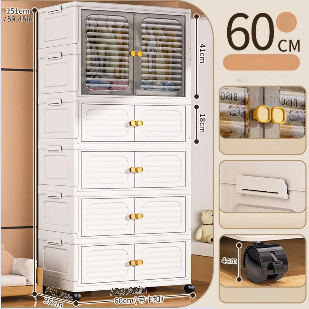 Foldable Cabinet,2-5 Tier, Multi-Combo,Rolling Mobile with Wheels,Heavy-Duty, Large Capacity,Bedroom/Living Room/Kitchen Storage Oasis Select 5Layers-mixed color
