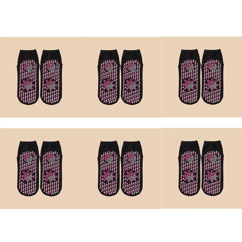 1/2/4/6pairs Self-Heating Socks Winter Warm Thermal Health Care Socks Slimming Health Short Sock Magnetic Therapy Health Sock Oasis Select 6pairs black
