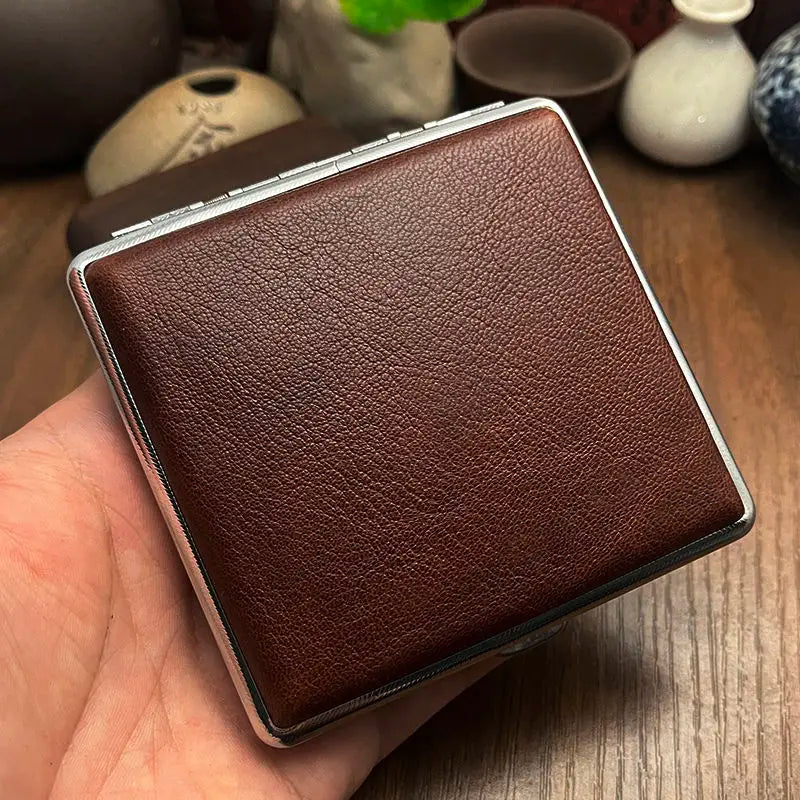 Cowhide Cigarette Box Thick Cigarette Side-flip Ultra-thin Handcrafted Top Layer Classic Men's Retro 20-pack Cigarette Box Oasis Select