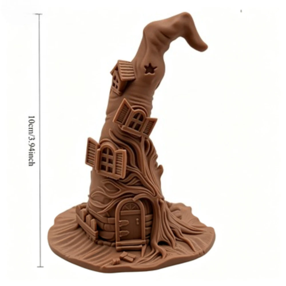 Witch Hat Shaped House Sculpture Desktop Storage Rack Halloween Spooky Cabin Figurine Bedroom Entryway Table Decor Holiday Gifts Oasis Select Brown 10cm
