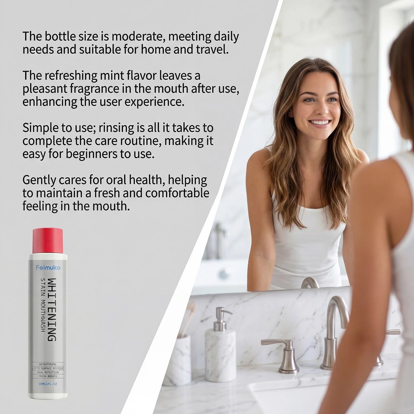 Refreshing Tooth Cleaning Mouthwash, Mild Cleansing Natural Remove Surface Dental Stains Fresh Breath Daily Oral Care Oasis Select