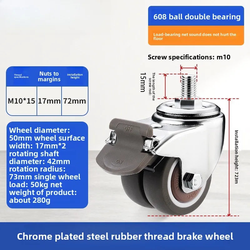 4PCS Casters Wheels 2 inch Heavy Duty Swivel Soft Rubber Roller with Brake for Platform Trolley Furniture Wheels Oasis Select 4pcs 2inch D