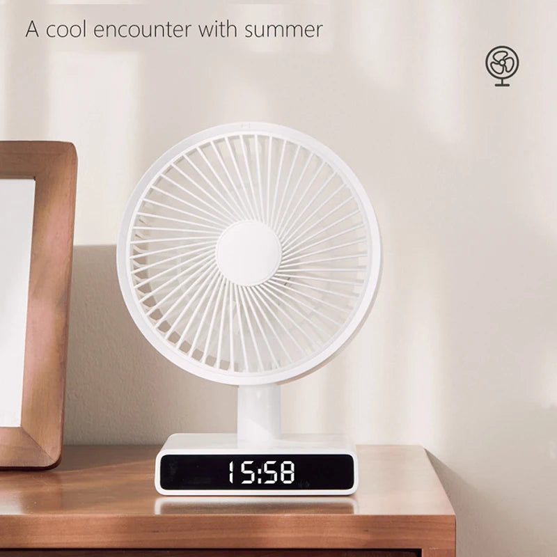 URGGU LED Clock Desktop Fan – Rechargeable Oscillating Fan