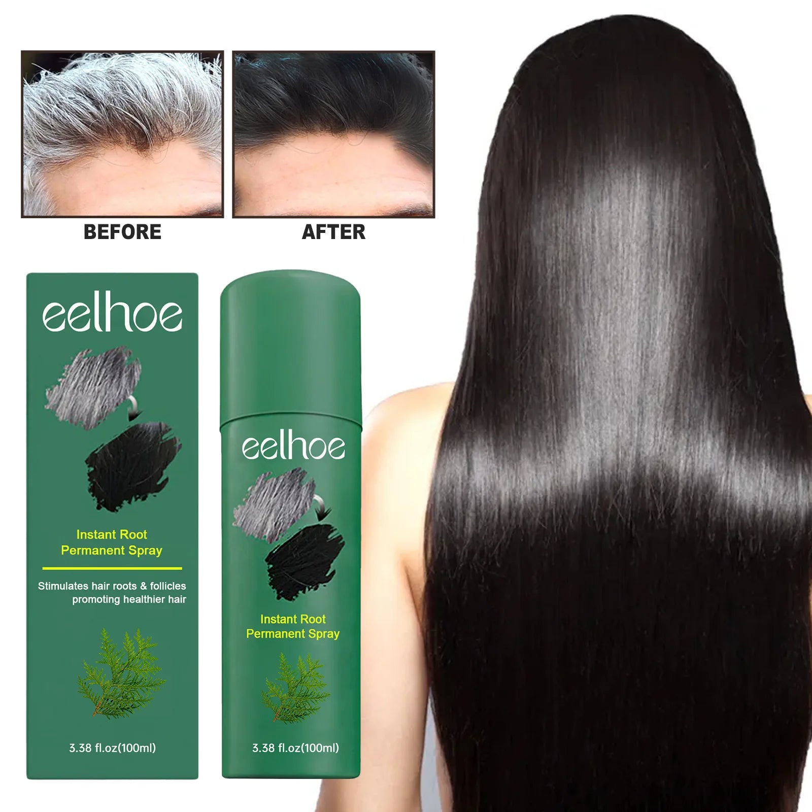 EELHOE Gray Hair Darkening Spray – Natural Black Hair Treatment Hair Darkening Spray Oasis Select