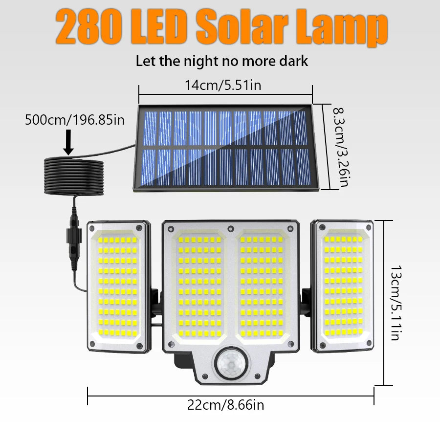 280 LED Solar Wall Light – Motion Sensor IP65 Outdoor Flood