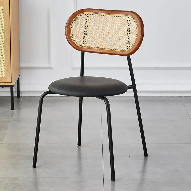 Multi-functional Household solid wood backrest dining chair office study rattan chair homestay milk tea shop seat Durable Oasis Select Black F