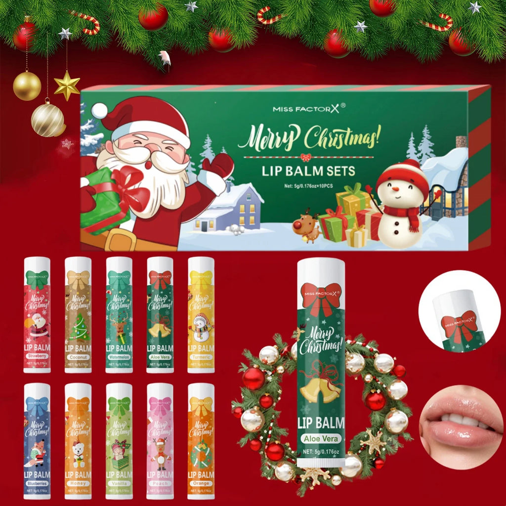 10PCS/Box Christmas gift box, lip balm set, deeply hydrating lip moisturizer, lip color brighten, gift to women Oasis Select