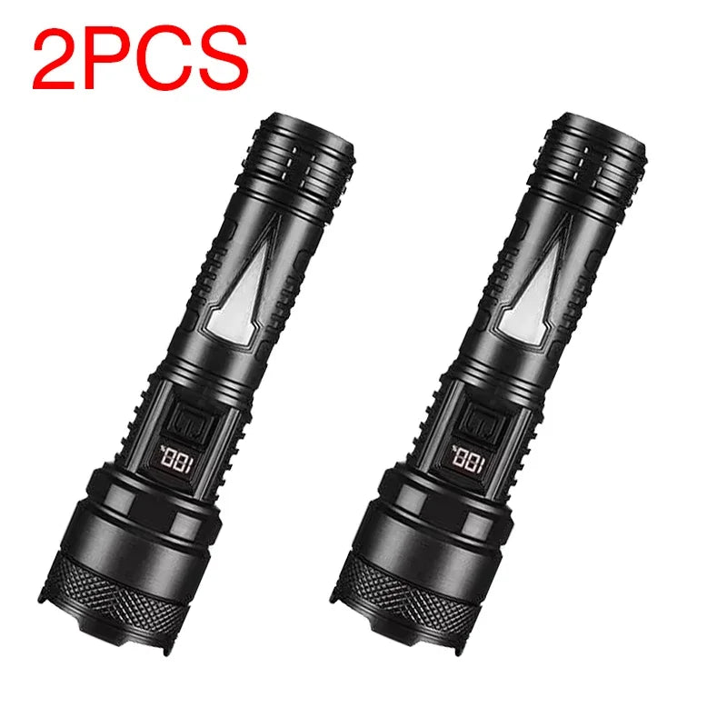 High Strong Power Led Flashlights USB Rechargeable Tactical Light Emergency Spotlights Telescopic Jetbeam Built-in Battery Torch Oasis Select S65 2PCS