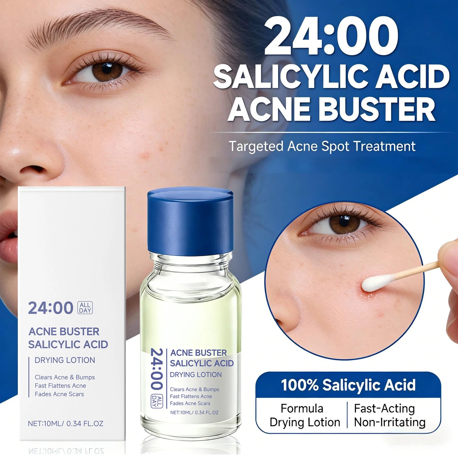 Salicylic Acid Drying Lotion Face Serum with Cotton Swab– Reduce Pimples & Breakouts Fade Acne Scars Minimize Pores Skin Renewal Oasis Select