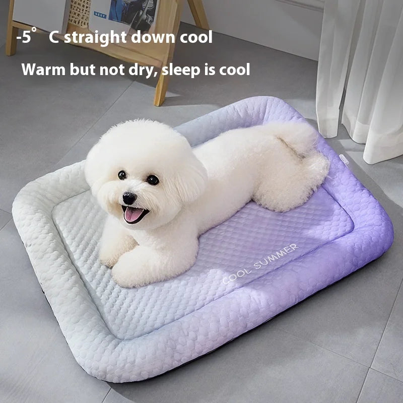 Summer Pet Ice Pads Cold Silk Cool Feeling Dog Beds Skin-friendly Breathable Neck-protecting, Cat Beds, Gradient Color Series Oasis Select