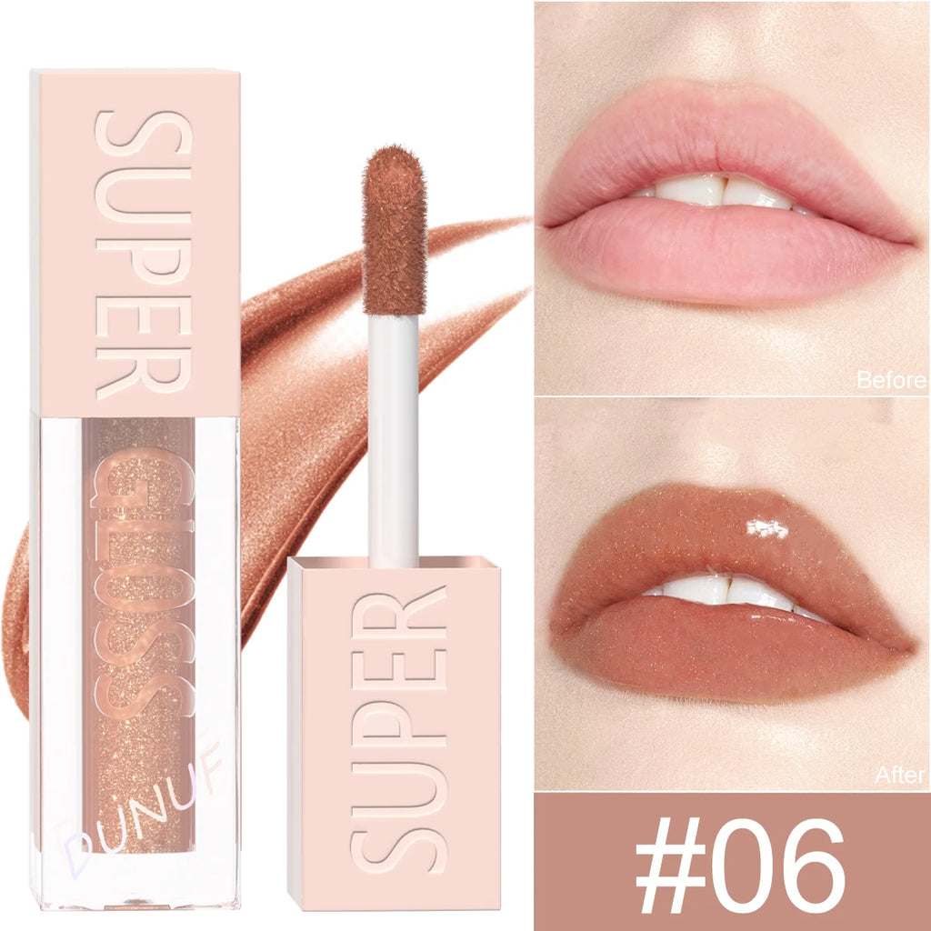 DUNUF 1PCS High-shine Lip Gloss Shimmer Pearlescent Lipstick Easy to Color Waterproof Sweat-proof Non-stick to Cup Non-fading Oasis Select 06