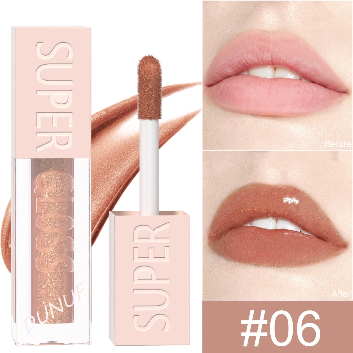 DUNUF 1PCS High-shine Lip Gloss Shimmer Pearlescent Lipstick Easy to Color Waterproof Sweat-proof Non-stick to Cup Non-fading Oasis Select 06