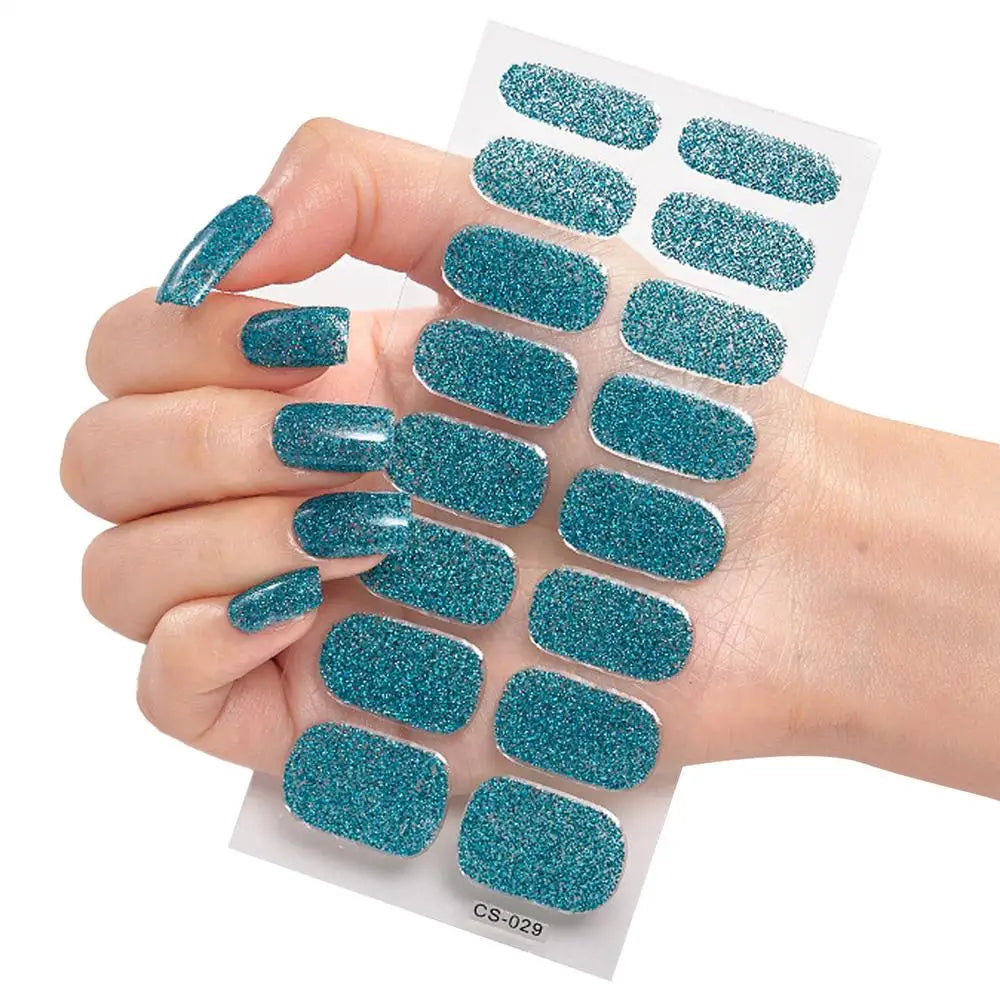 new 16Tip French Glitter Foil Gel Nail Wraps UV Semi-Cured Full Cover Nail Patch Strip Sticker UV LED Lamp Gel Nail Polish Wrap Oasis Select China Mainland 01