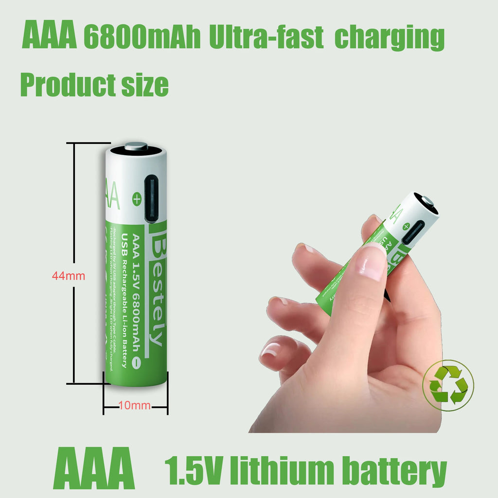 New AA 12000mAh+AAA 6800mAh Rechargeable Batteries Lithium-ion 1.5V AA Rechargeable Batteries 1.5V AAA Battery with USB-C Cables Oasis Select