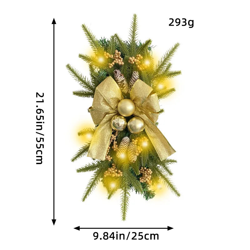 Christmas Wreath Bow Upside-down Tree Wreath Staircase Corridor Christmas Decoration Props Oasis Select