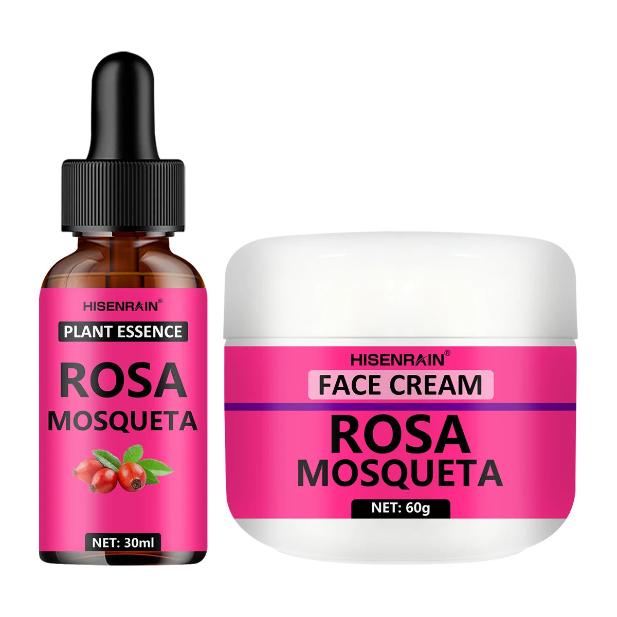 HISENRAIN Rosehip Serum & Cream Set – Brightening & Hydrating Rosehip Skincare Set Oasis Select 60g-30ml