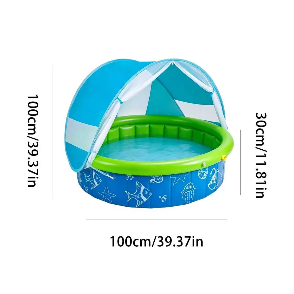 Outdoor Kids Pool Sun Protection Spacious Foldable Kids Swim Pool With Canopy for Summer Boys Preschoolers Children Students Oasis Select Blue