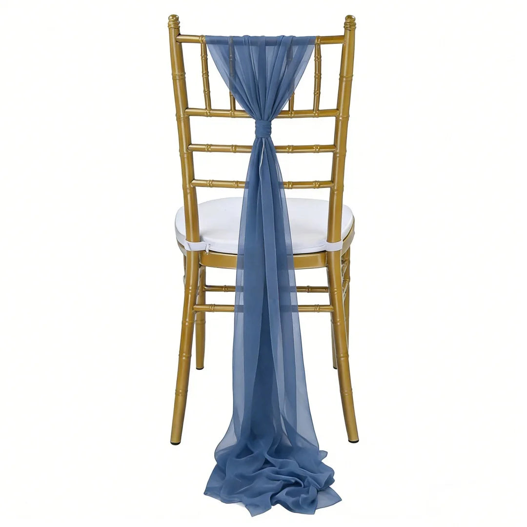 Wedding Chair Sash Beauty Tulle Polyester Streamer Hotel Banquet Decoration Chair Cover Tie Ribbon Bow Oasis Select Misty Blue