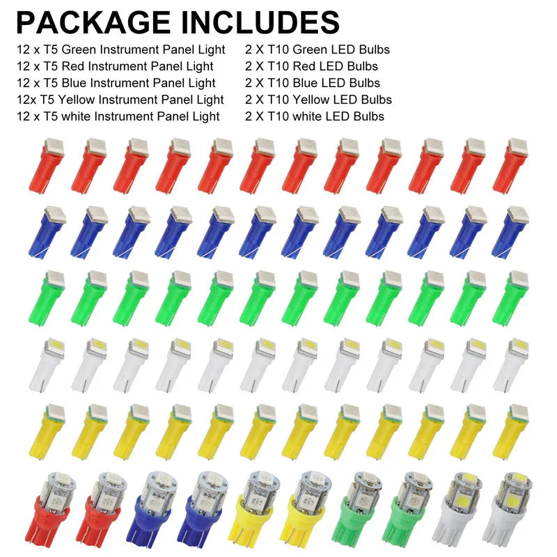 70PCS T5 T10 5050-SMD LED Speedometer Instrument Gauge Cluster Dash Light Bulbs Oasis Select