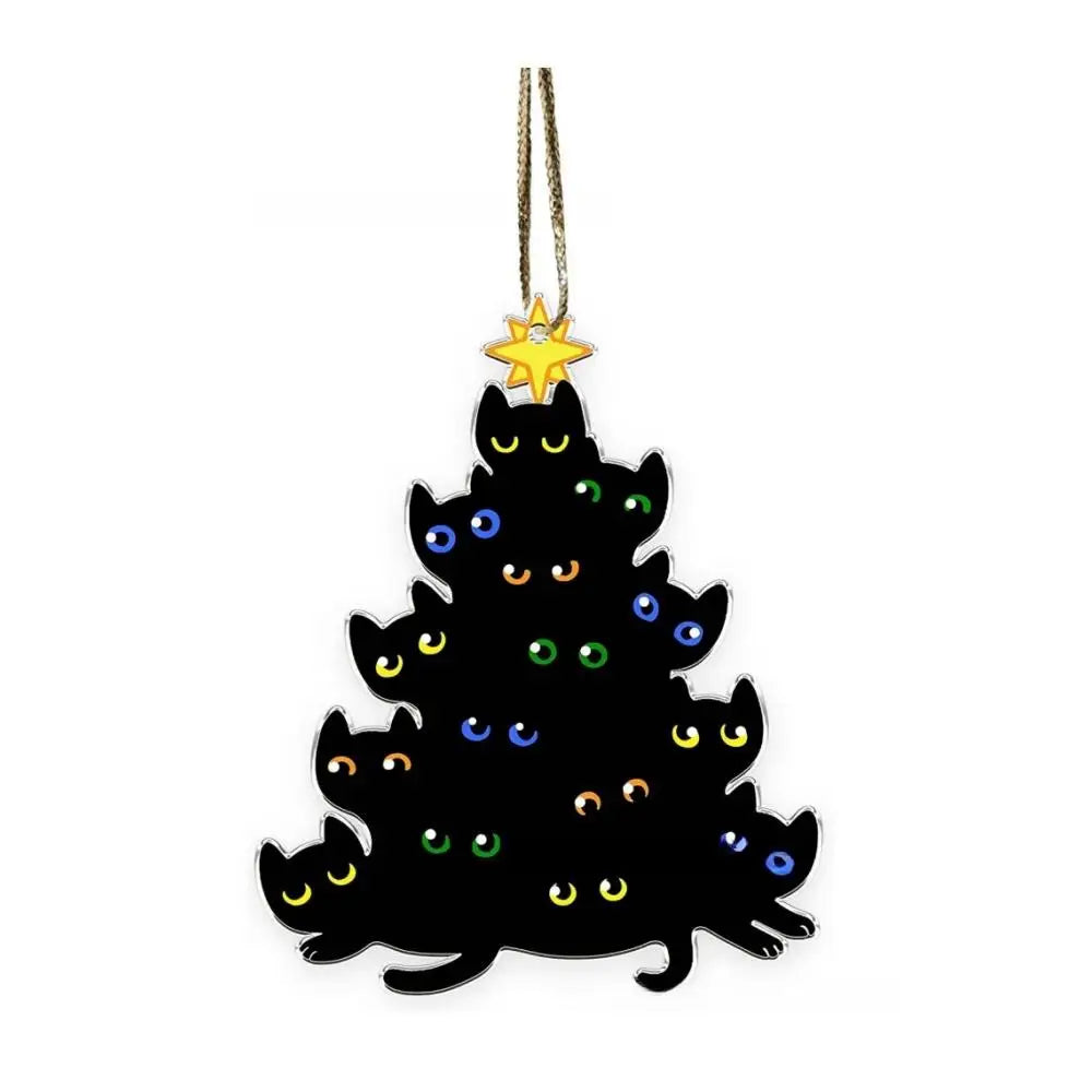 2D Acrylic Funny Cat Christmas Ornament | Santa Hat Pendant