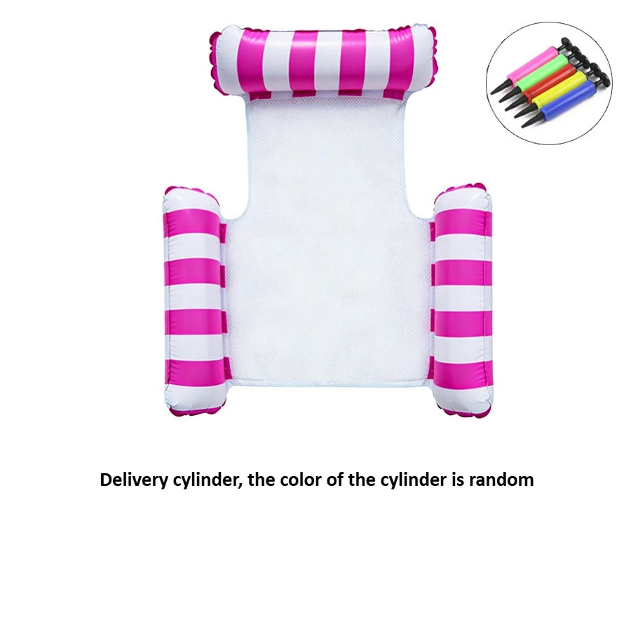 1pc Inflatable Pool Float Mat, Foldable Striped Water Hammock & Single Lounge Chair, Pool Party Swimming Float, Waterpark, Pools Oasis Select Pink