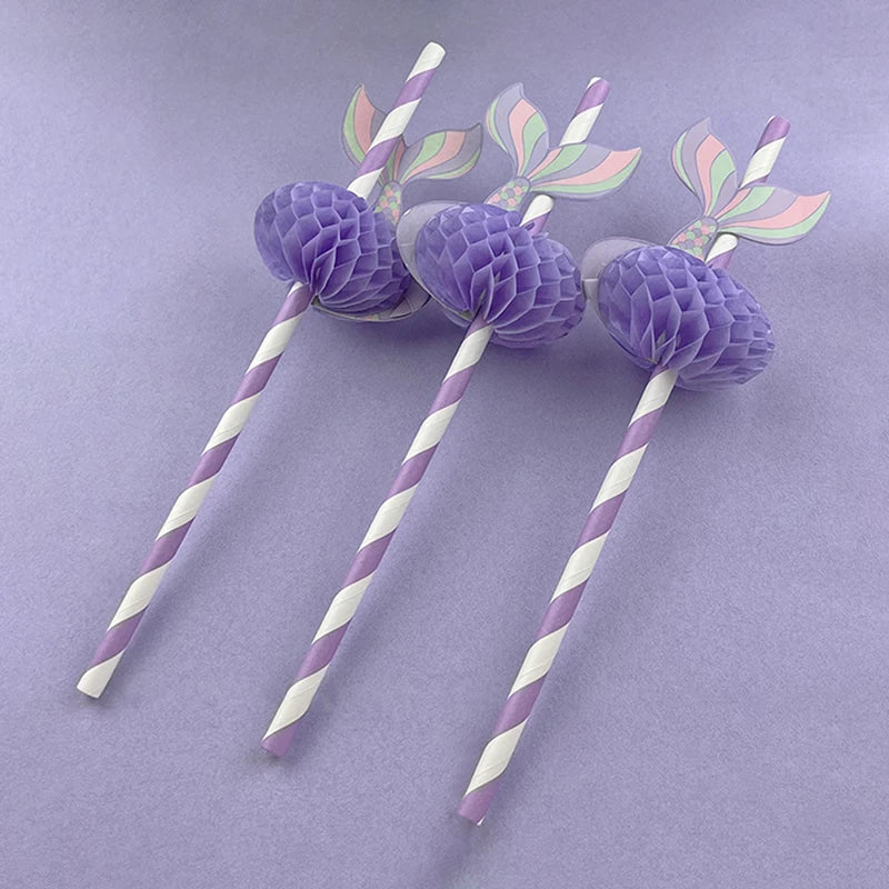 New 10pcs Mermaid Tail Honeycomb Straw Under the Sea Party Decor Girl Mermaid Birthday Decorations Litte Mermaid Party Favor Oasis Select Purple