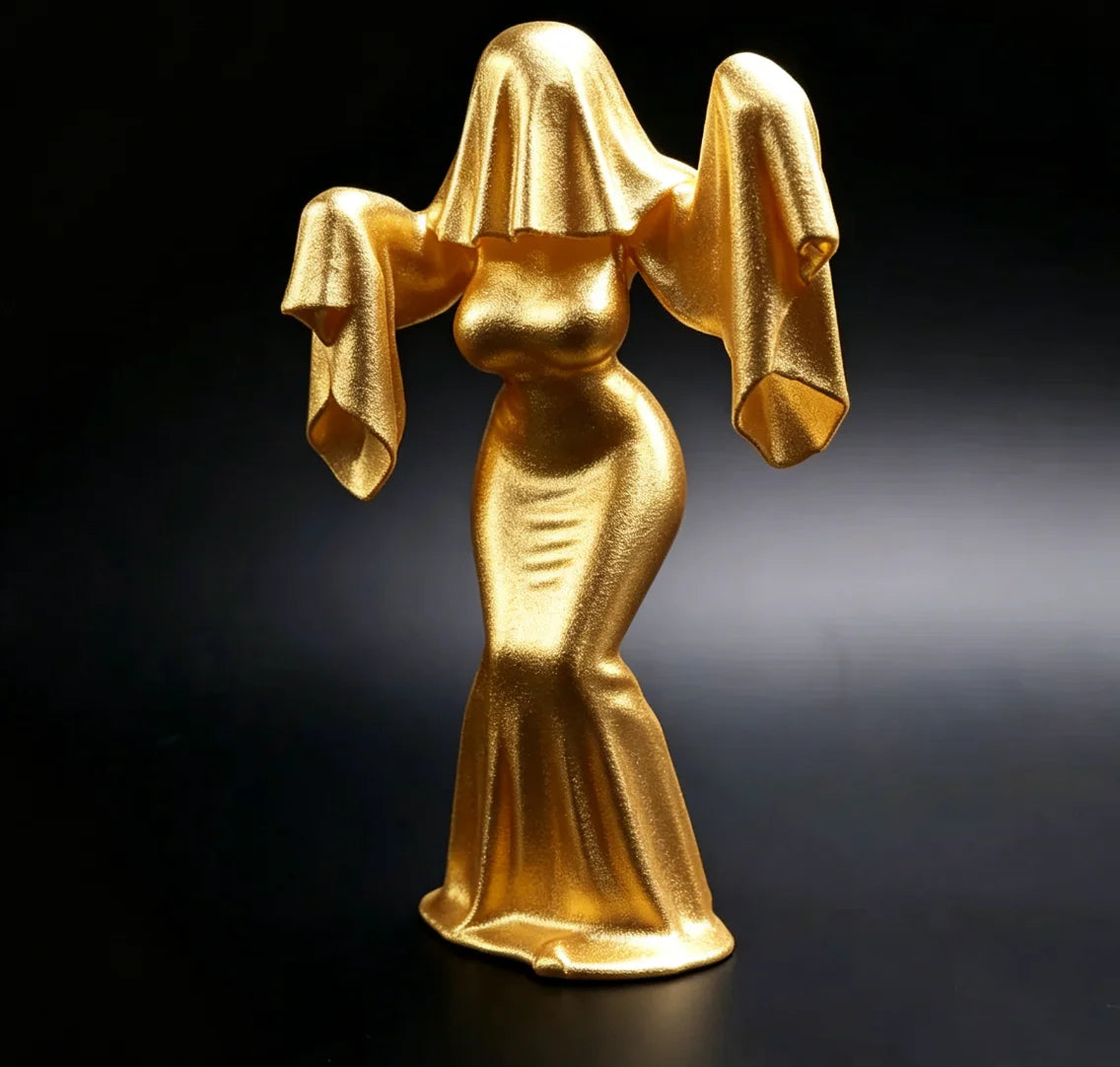3D Printed Female Ghost Figurine Spooky Creative Ornament Unique Art Decor Personalized Home Space Decoration Craft Gift Oasis Select Golden