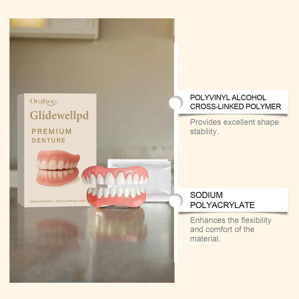 Over Gums Soft Silicone Dentures Full Set - enhances dental aesthetics, improves smile, denture care set Oasis Select