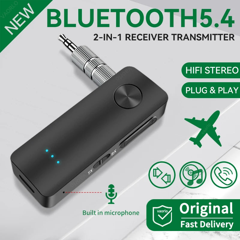 2-In-1 Wireless Audio Adapter Bluetooth 5.4 Receiver Transmitter 3.5mm AUX Lossless Sound MIC For Car Speaker TV PC Airplane Oasis Select