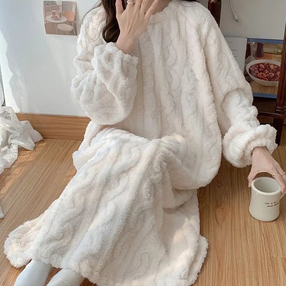 Women's Flannel Nightgown – Long Sleeve Warm Fleece Night Dress