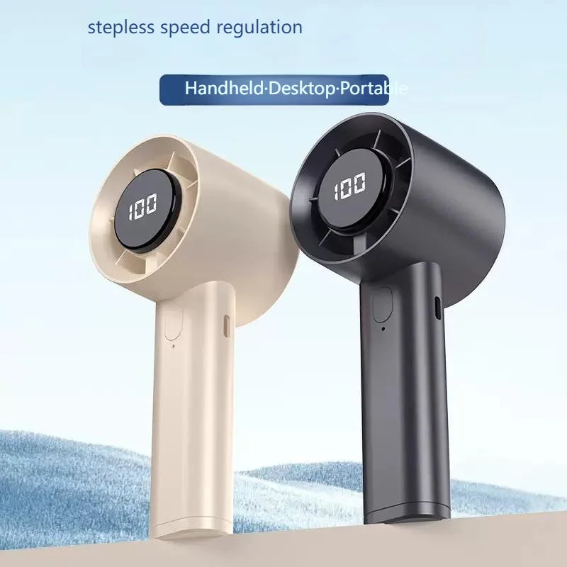 Portable Mini Handheld Fan – LED Display, 100 Speeds, USB Rechargeable