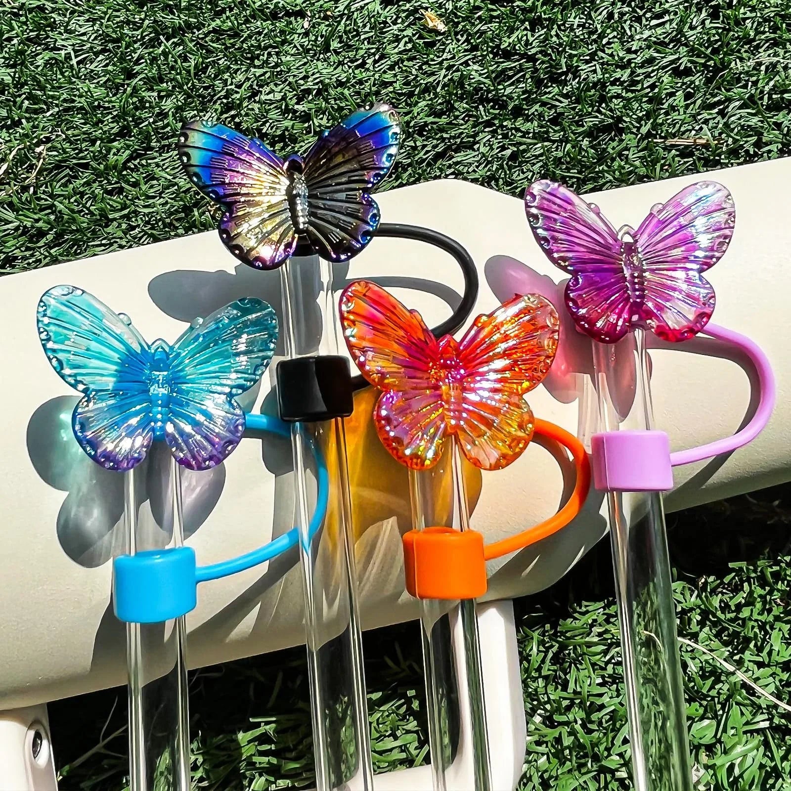 1PC Laser Butterfly Straw Plug Dust Cap For Stanley 30&40Oz Tumbler Reusable 10mm Sippy Cover Water Cup Decoration Accessories Oasis Select