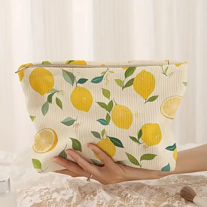 Floral Corduroy Zipper Makeup Bag – Cosmetic Travel Organizer