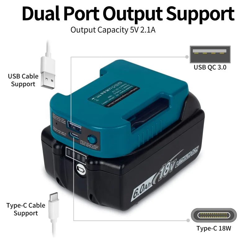 Plug-and-Play High Efficiency 1Pc For Makita 18V USB Type-C Battery Holder BL1840 BL1850 BL1860 Charger Adapter Fast Charging Oasis Select