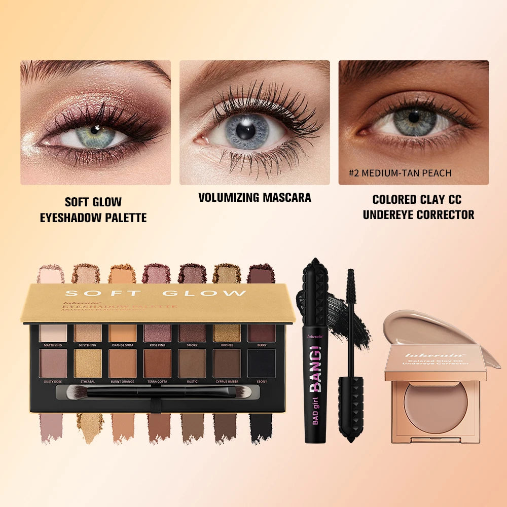 3pcs/set CC Full Coverage Undereye Color Corrector Glow Eyeshadow Palettes Volumizing Mascara Lasting Beauty Eyes Makeup Kit Oasis Select SET 2