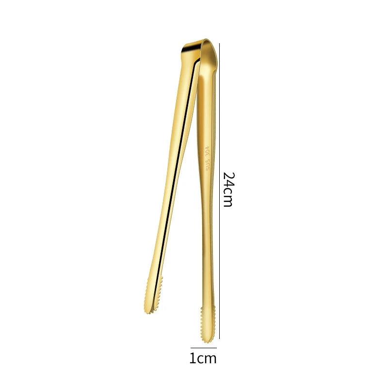 Food Tongs Portable Barbecue Stainless Steel Kitchen Steak Salad Clamp Serving Buffet Clip Cooking BBQ Tweezer Gadgets for Home Oasis Select Golden-24CM