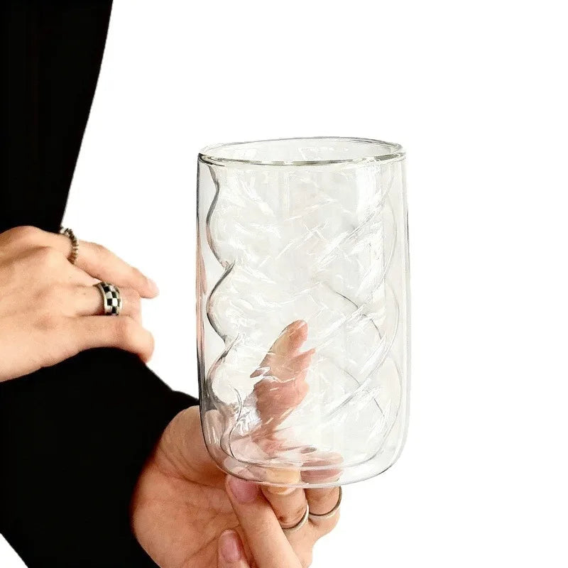 Double Wall Spiral High Borosilicate Glass Tumbler with Straw, Heat Resistant Anti-scald Reusable Cup for Iced Coffee Milk Juice Oasis Select