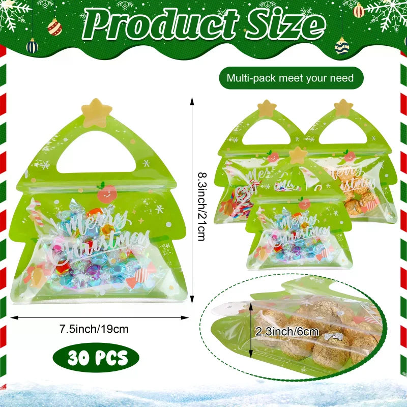 30Pcs Christmas Treat Bags, Elk Ziplock Goodie Bag, Resealable Xmas Tree Gift Bags, Elk Shaped Clear Cute Ziplock Bag For Candy, Oasis Select